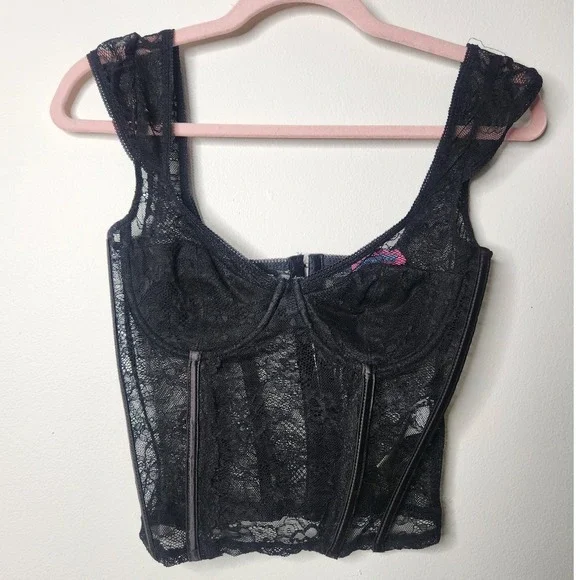 Edikted Rita Lace Corset Top Black y2k Whimsigoth Mall Goth Size Small - Picture 2 of 6